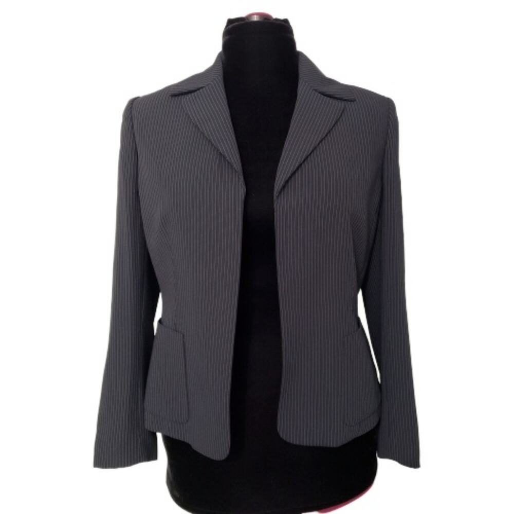 New Kasper Navy White Pinstriped Career Blazer‎ 8 Petite Minimal Corpcore Office